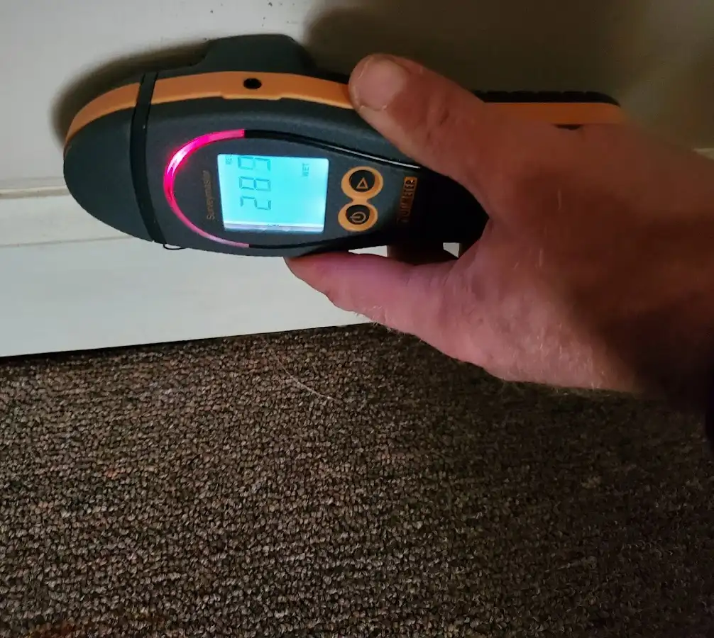 Moisture detection at baseboard during Storm Damage Restoration in Godfrey